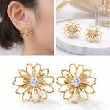 Elegant Golden Drop Flower Crystal Earrings
