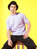 Lavender T-Neck Knitted Cotton T-Shirt For Men