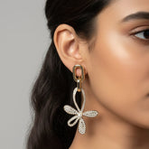 Elegant Golden Drop Flower Crystal Earrings For Women