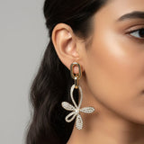 Elegant Golden Drop Flower Crystal Earrings For Women
