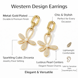 Elegant Golden Drop Flower Crystal Earrings For Women
