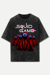 Squid Game Stone Wash Unisex Printed Oversized Drop Shoulder T-Shirt