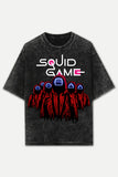 Squid Game Stone Wash Unisex Printed Oversized Drop Shoulder T-Shirt