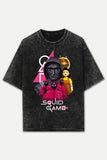 Squid Game Stone Wash Unisex Printed Oversized Drop Shoulder T-Shirt