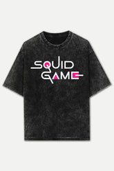 Squid Game Stone Wash Unisex Printed Oversized Drop Shoulder T-Shirt