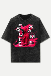 Squid Game Stone Wash Unisex Printed Oversized Drop Shoulder T-Shirt