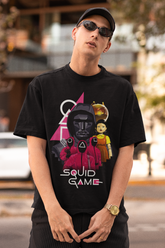 Squid Game Mask Unisex Printed Oversized Drop Shoulder T-Shirt