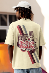 No Music No Life Printed Oversized Drop Shoulder T-Shirt