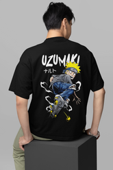 Uzumaki Anime Typography Printed Oversized Drop Shoulder T-Shirt