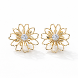 Elegant Golden Drop Flower Crystal Earrings