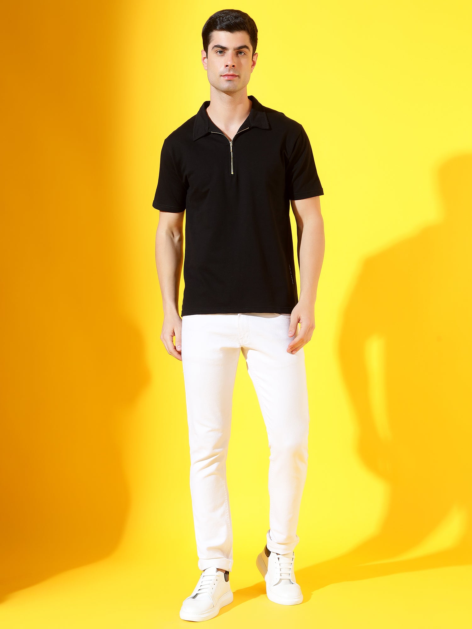 Black Zipper Premium Cotton Polo T-Shirt For Men