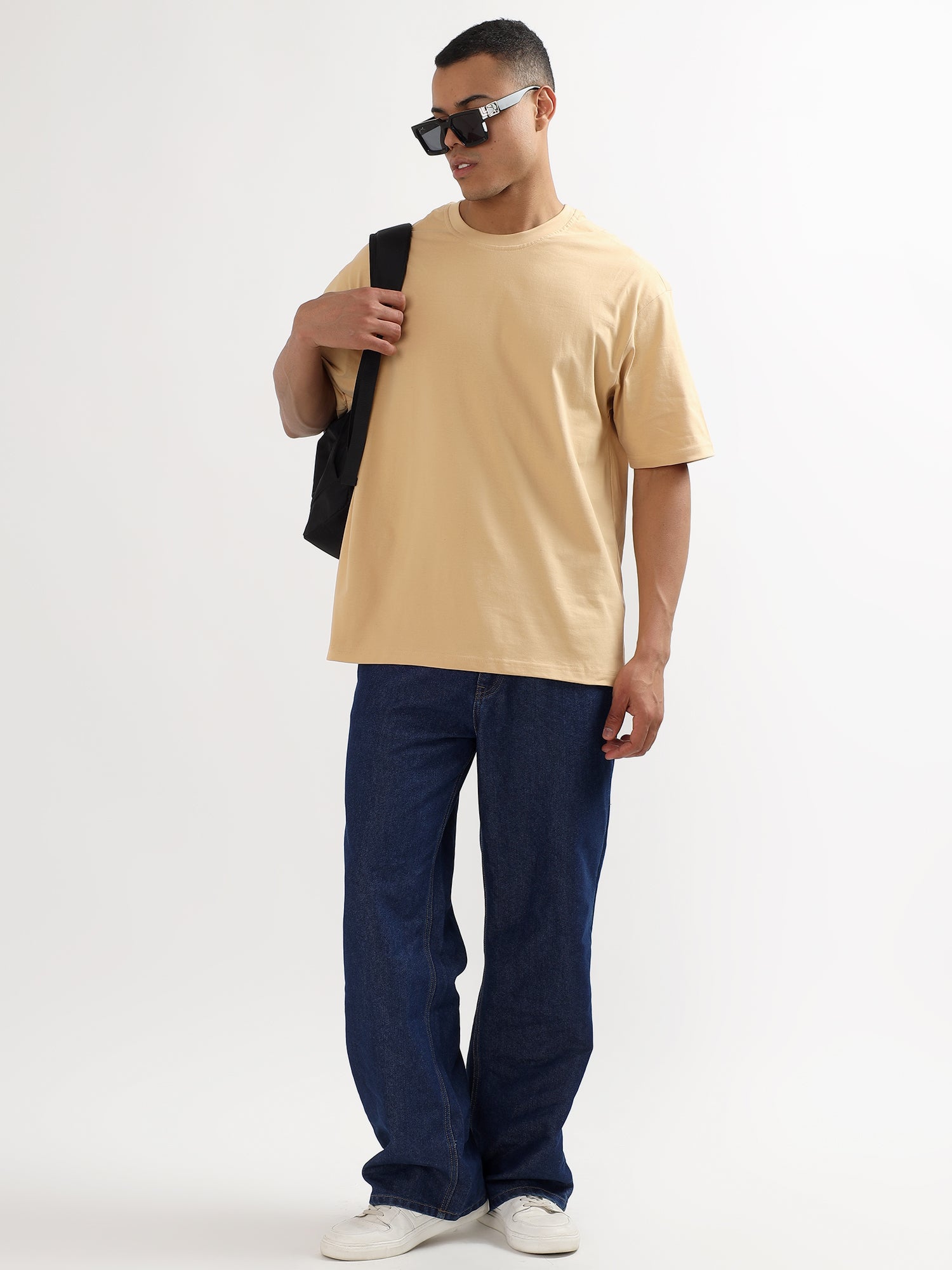 Oversized Fit Biscuit Beige Heavy Cotton T-Shirt For Men