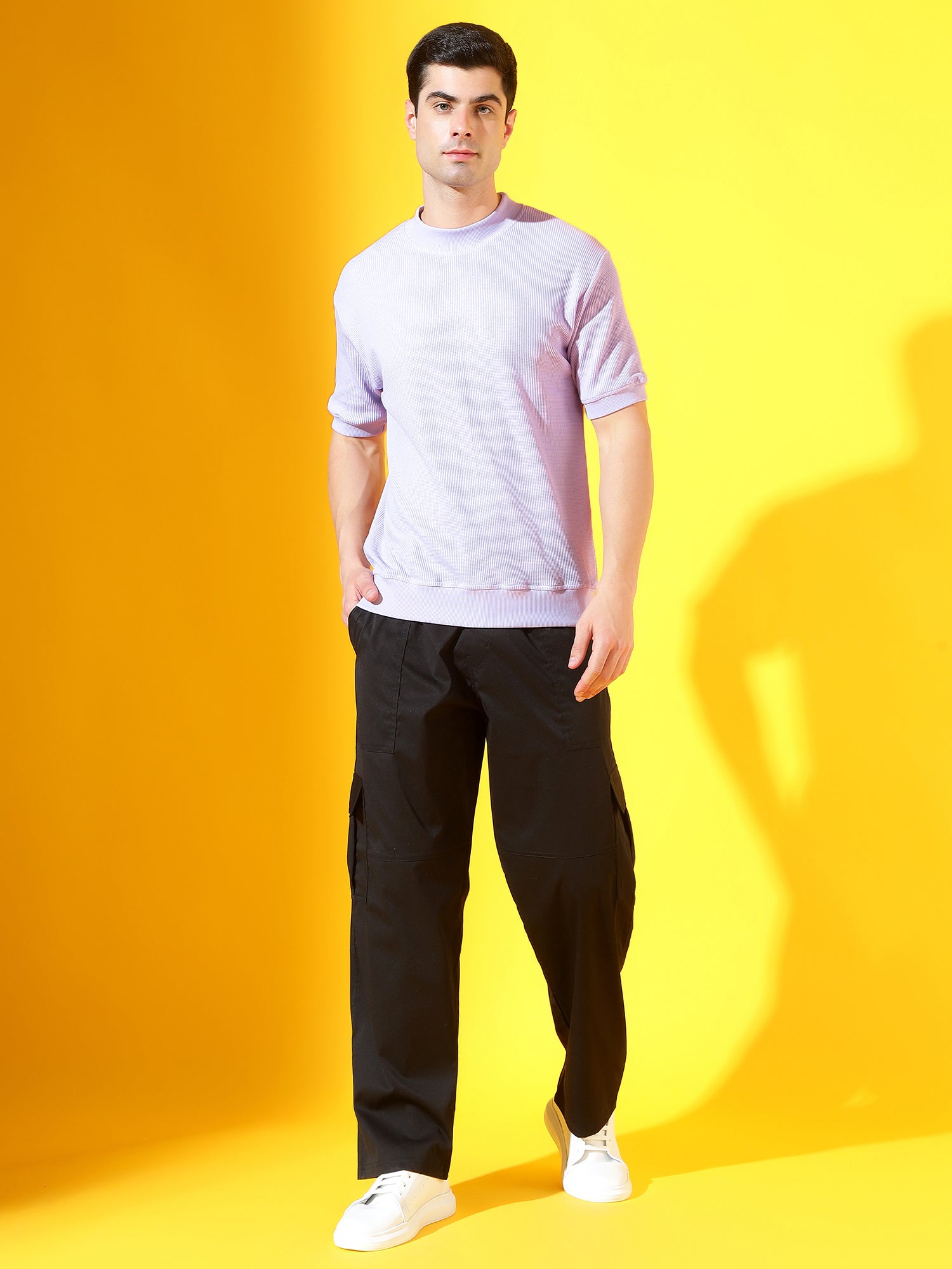 Lavender T-Neck Knitted Cotton T-Shirt For Men
