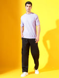 Lavender T-Neck Knitted Cotton T-Shirt For Men