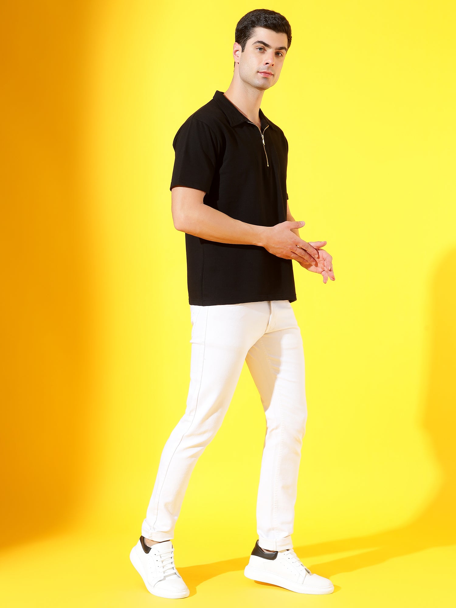 Black Zipper Premium Cotton Polo T-Shirt For Men
