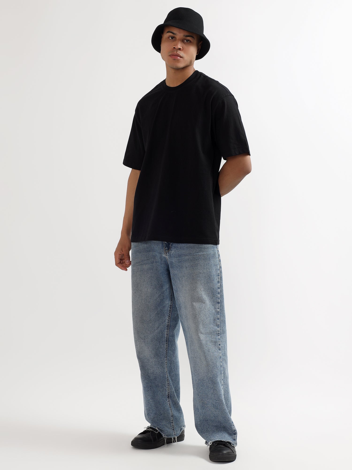 Oversized Fit Dark Black Heavy Cotton T-Shirt For Men