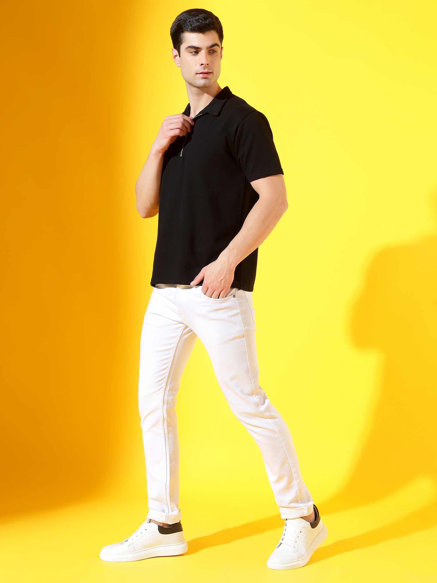 Black Zipper Premium Cotton Polo T-Shirt For Men