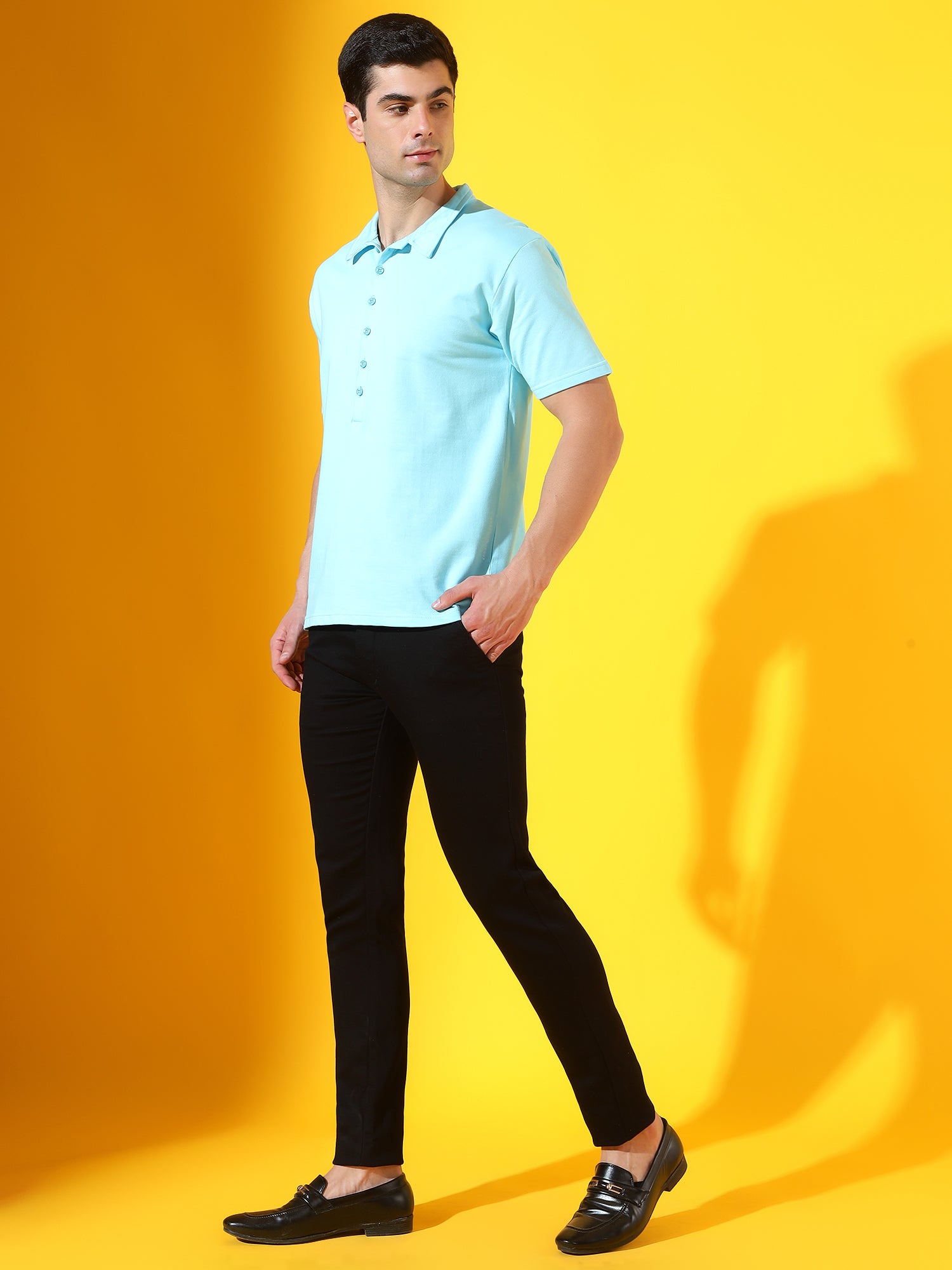Ice Blue Longevity Premium Cotton Polo T-Shirt For Men