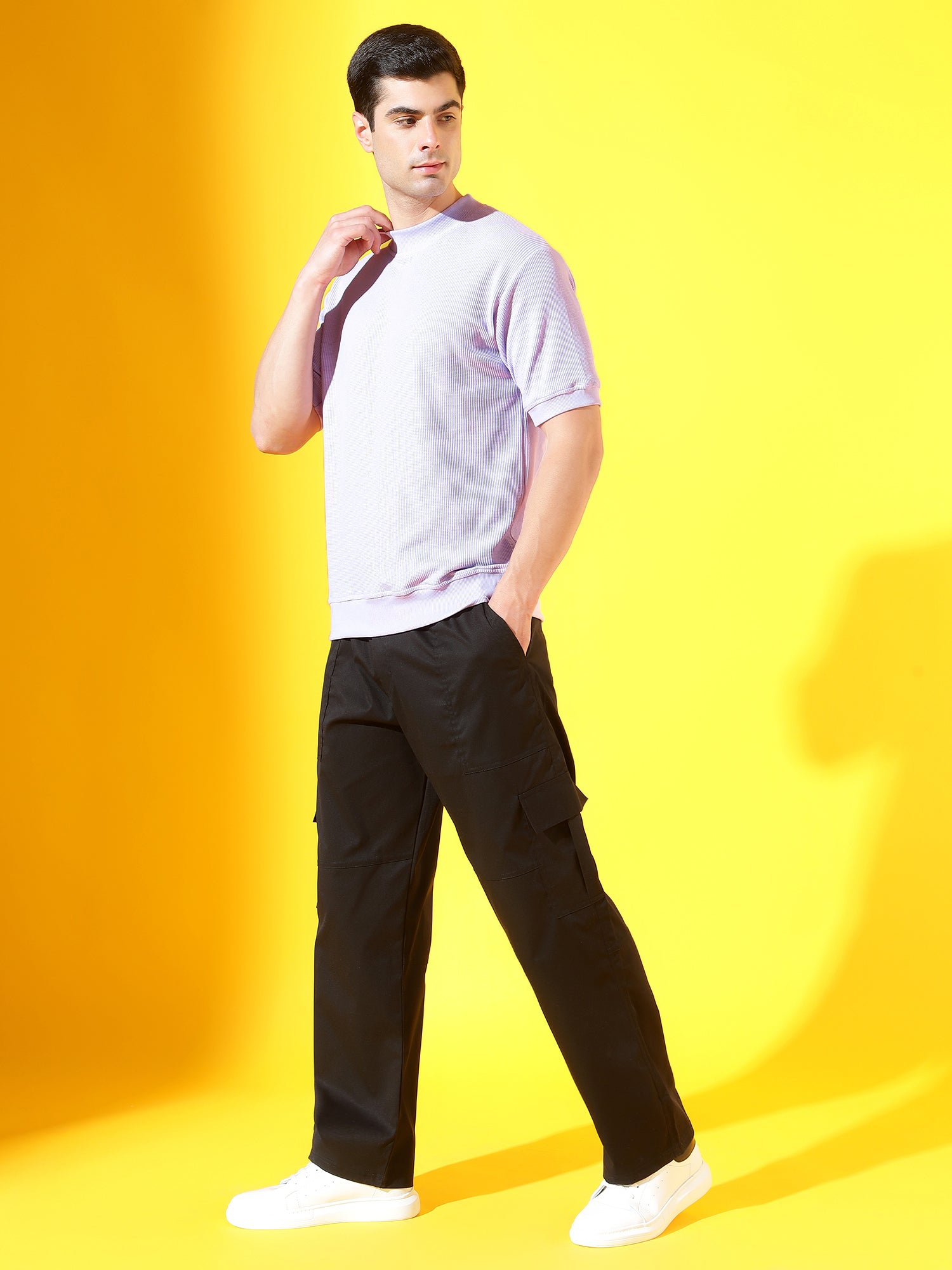 Lavender T-Neck Knitted Cotton T-Shirt For Men