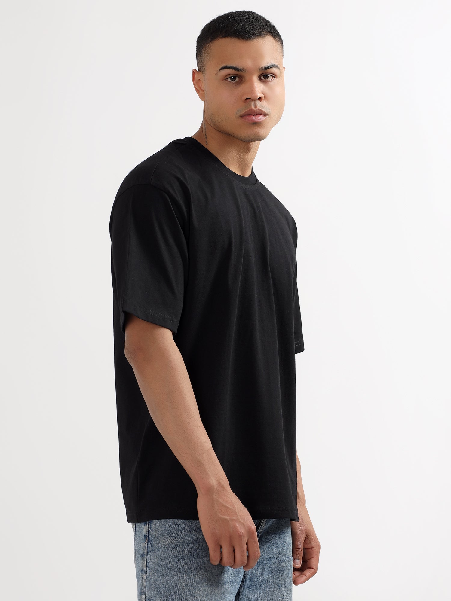 Oversized Fit Dark Black Heavy Cotton T-Shirt For Men
