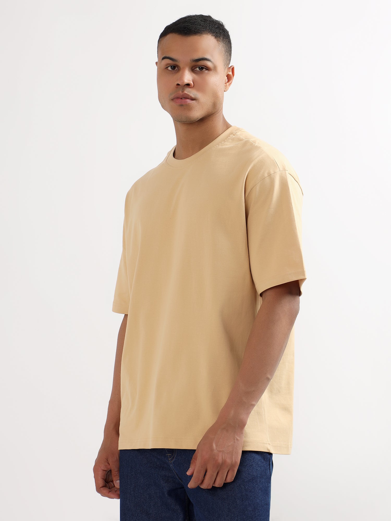 Oversized Fit Biscuit Beige Heavy Cotton T-Shirt For Men