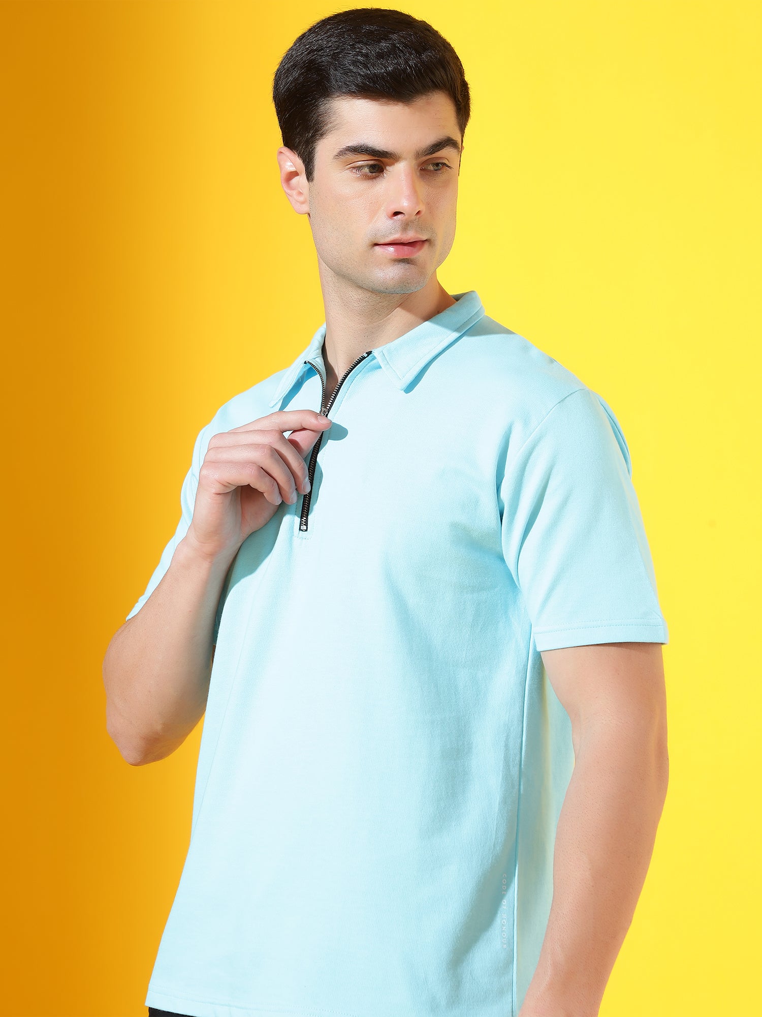 Ice Blue Zipper Premium Cotton Polo T-Shirt For Men