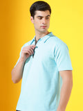Ice Blue Zipper Premium Cotton Polo T-Shirt For Men