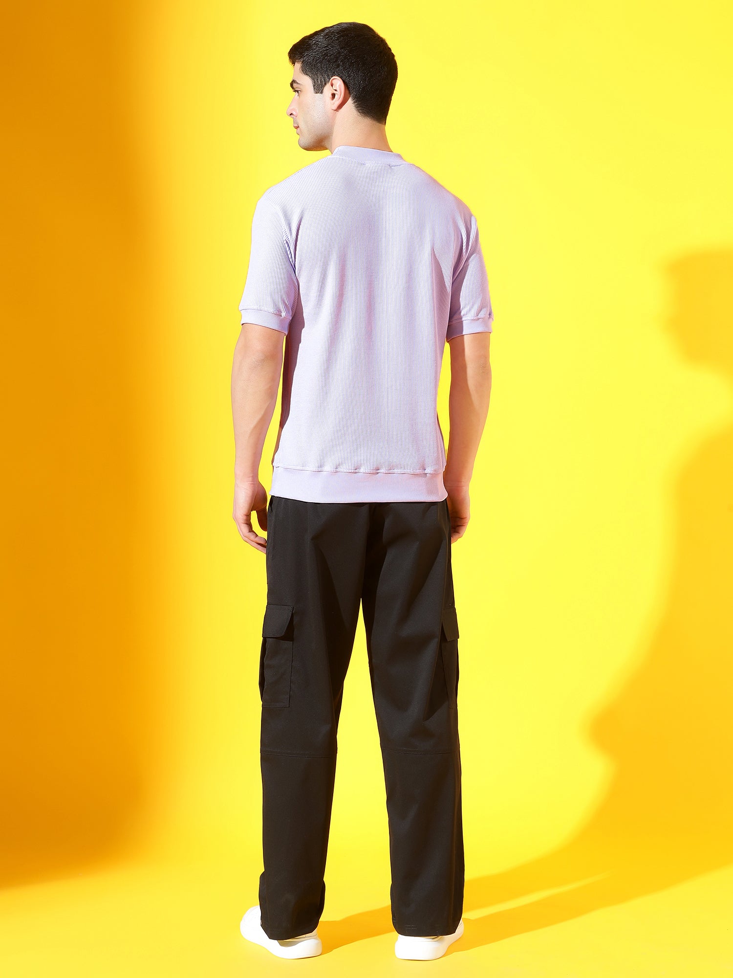 Lavender T-Neck Knitted Cotton T-Shirt For Men