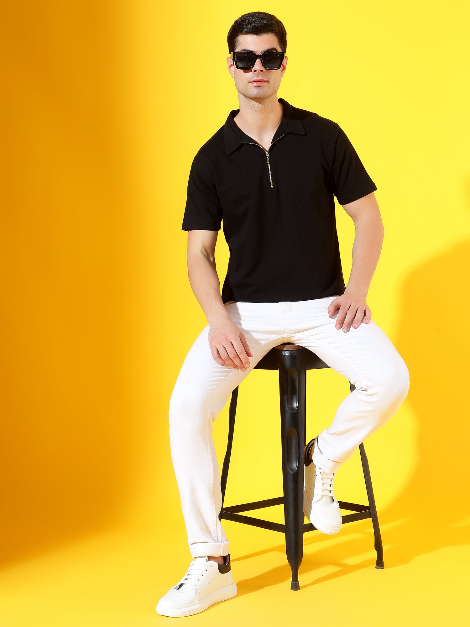 Black Zipper Premium Cotton Polo T-Shirt For Men