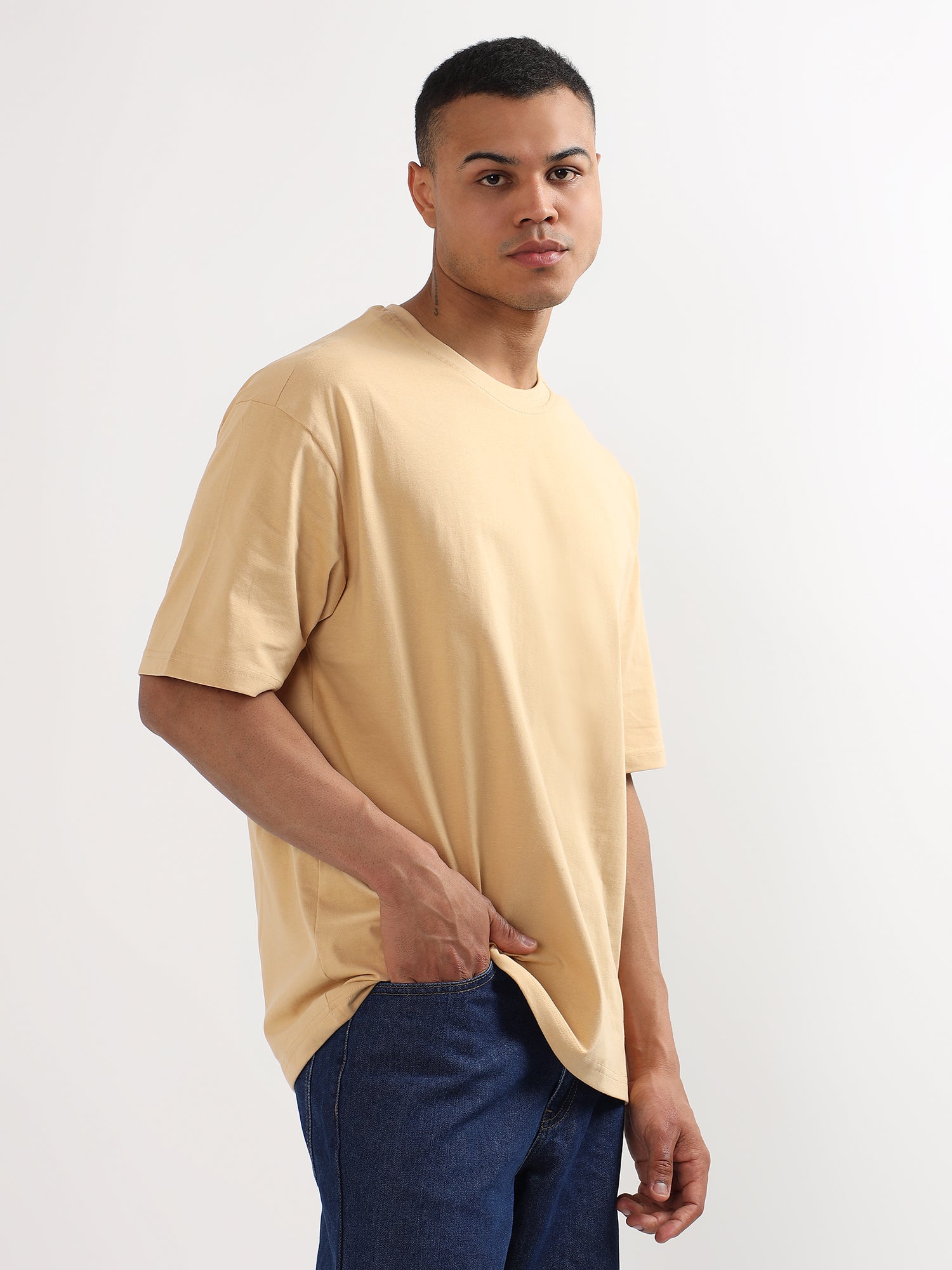 Oversized Fit Biscuit Beige Heavy Cotton T-Shirt For Men