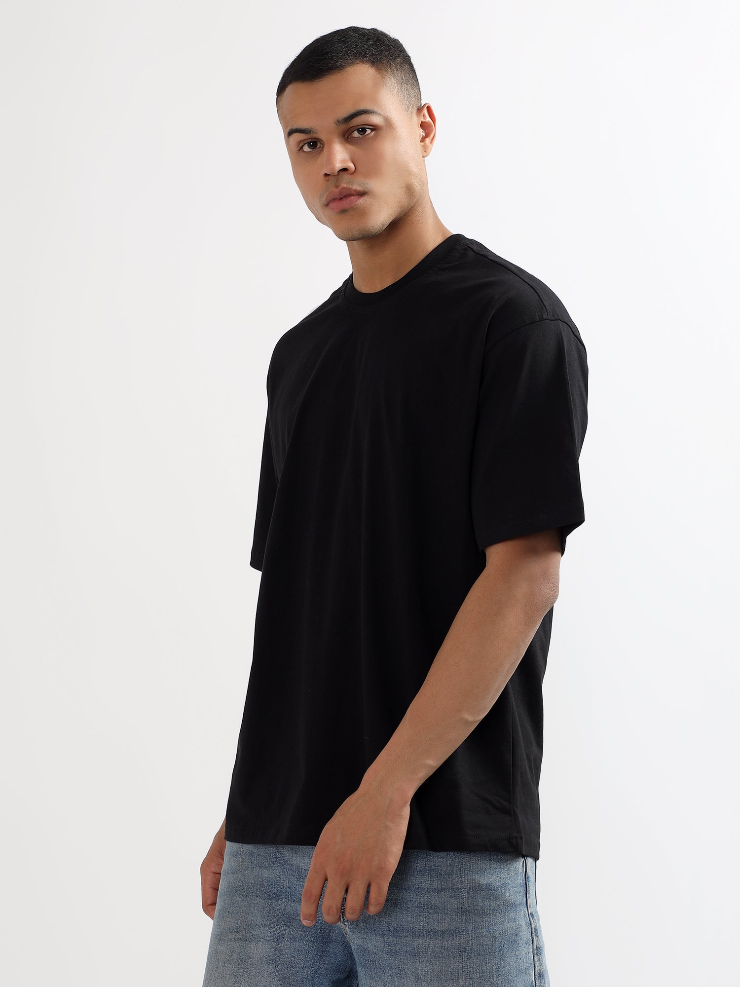 Oversized Fit Dark Black Heavy Cotton T-Shirt For Men