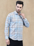 Blue Classic Check Regular Fit Pure Cotton Shirt for Men