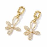 Elegant Golden Drop Flower Crystal Earrings For Women