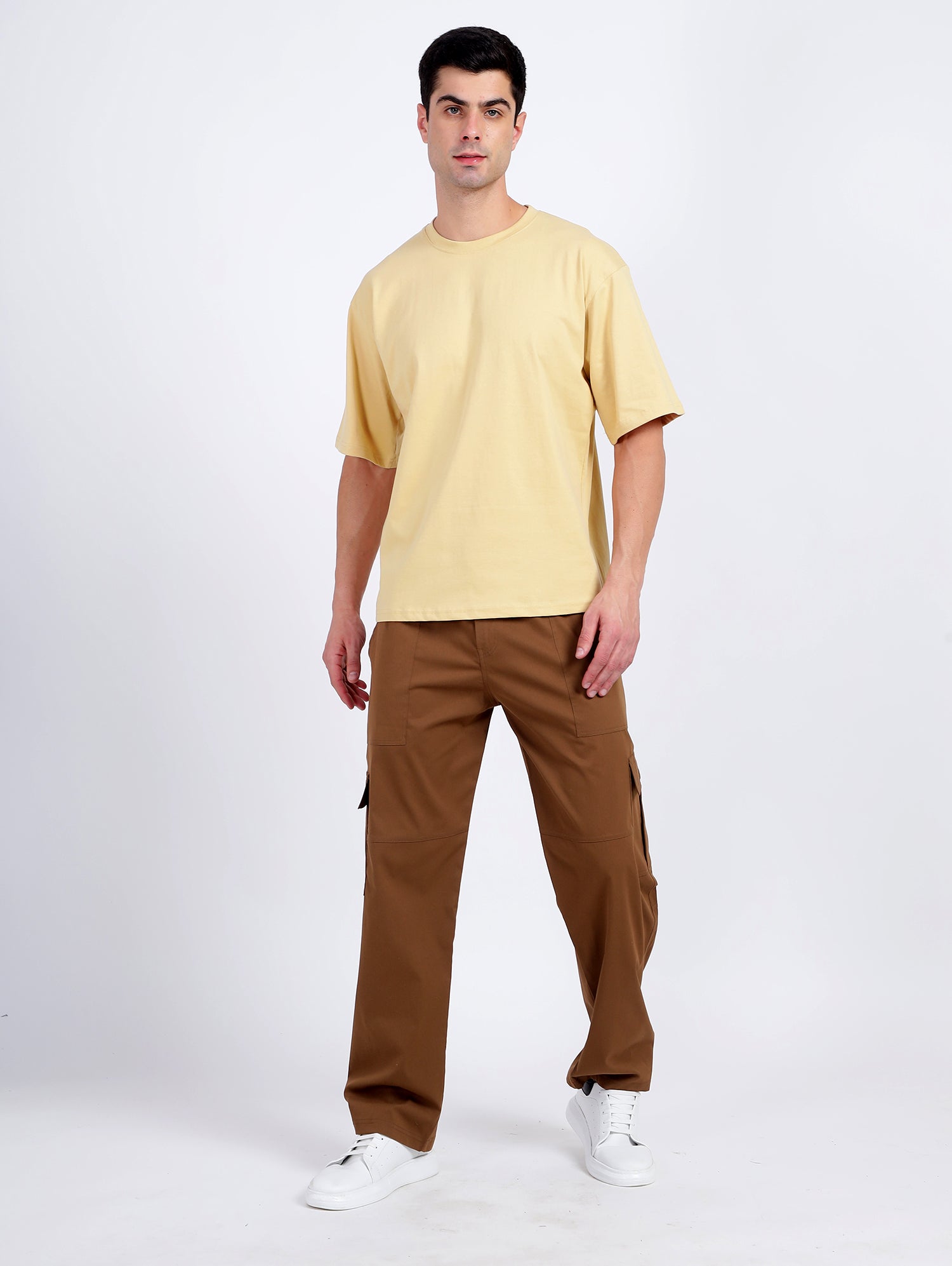 Oversized Fit Biscuit Beige Heavy Cotton T-Shirt For Men