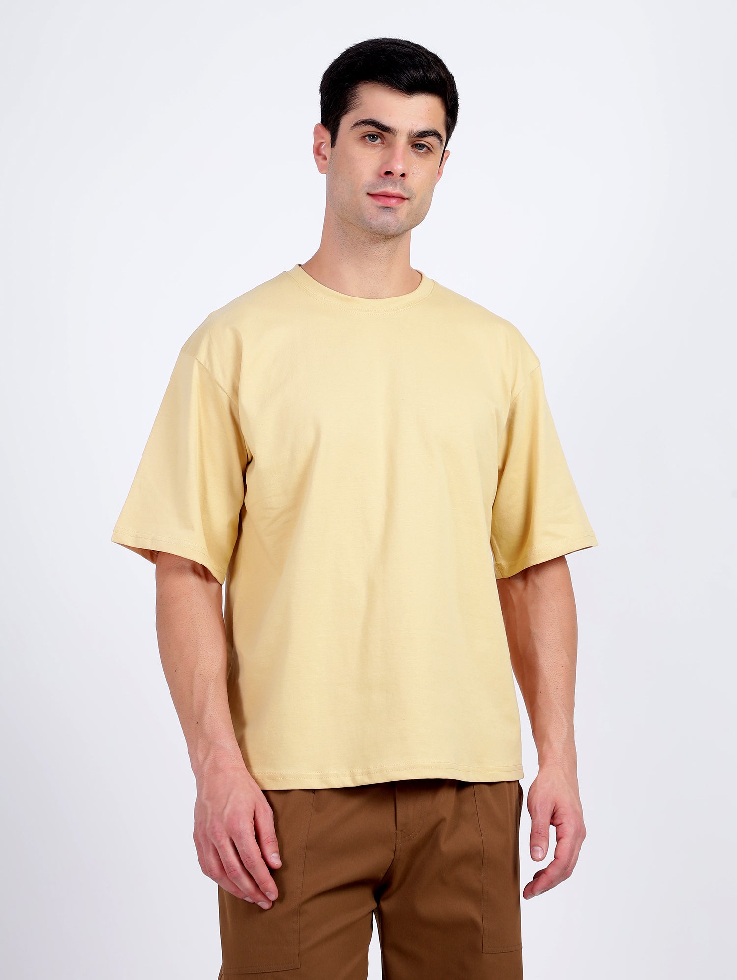 Oversized Fit Biscuit Beige Heavy Cotton T-Shirt For Men