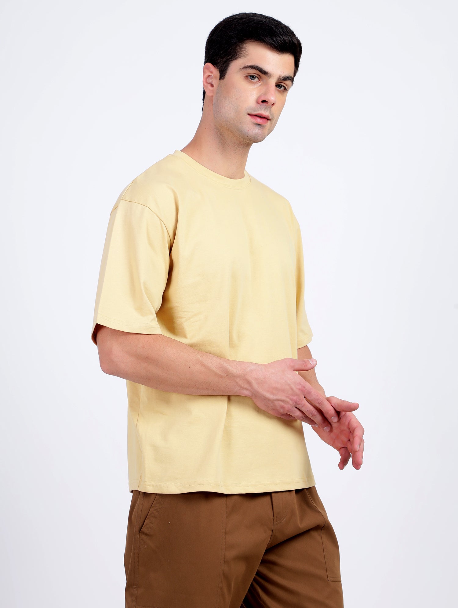 Oversized Fit Biscuit Beige Heavy Cotton T-Shirt For Men