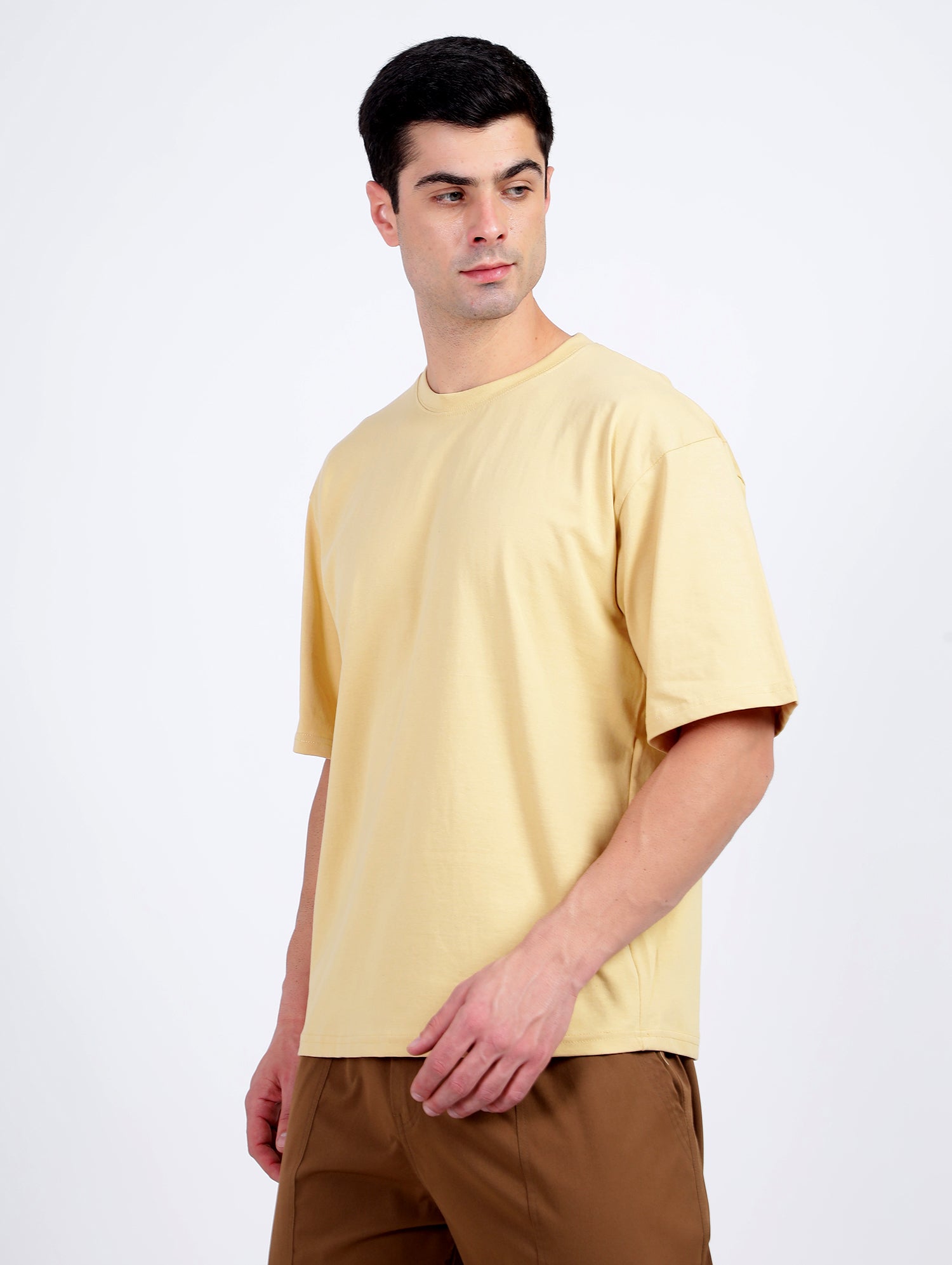 Oversized Fit Biscuit Beige Heavy Cotton T-Shirt For Men