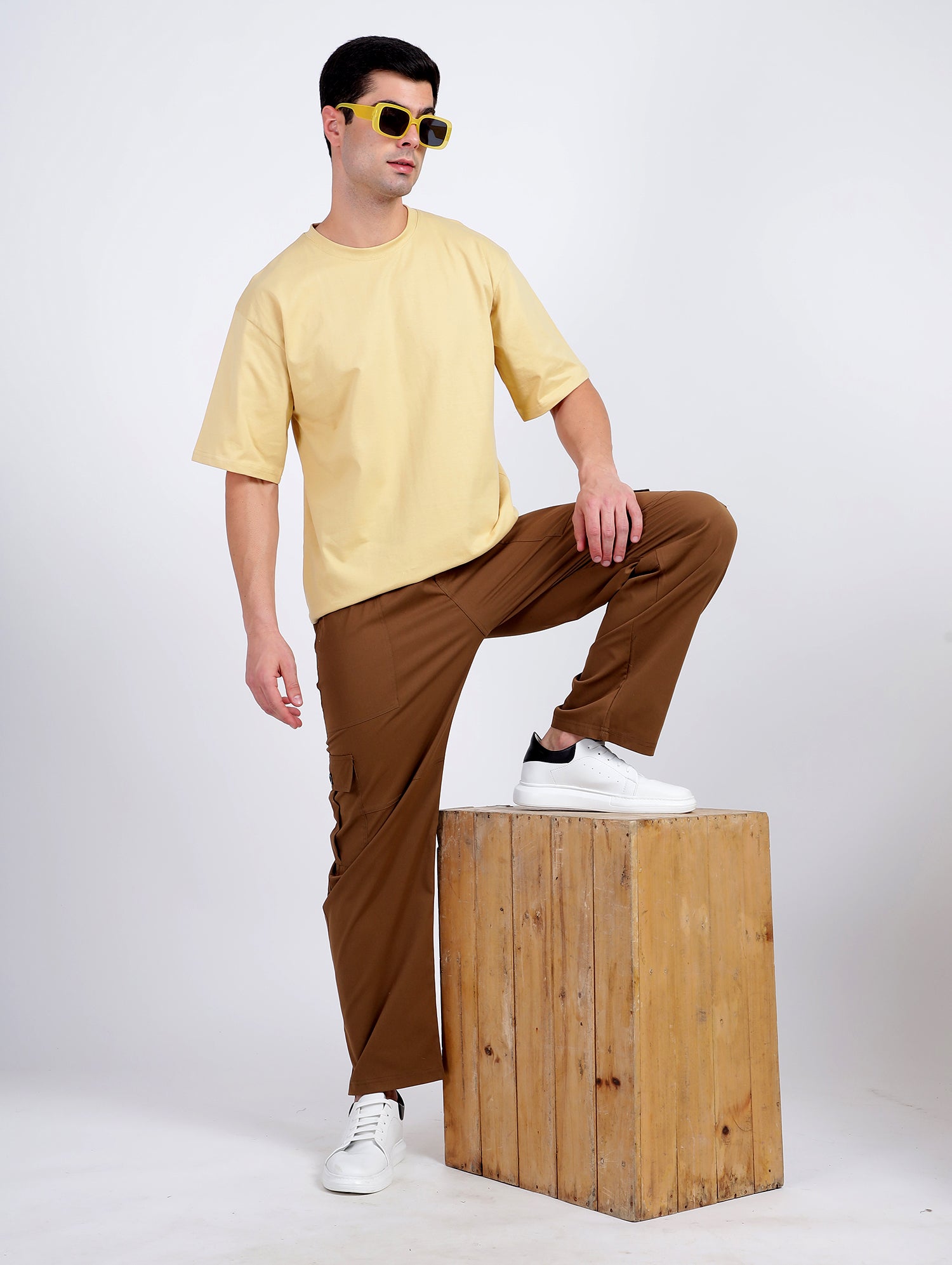 Oversized Fit Biscuit Beige Heavy Cotton T-Shirt For Men