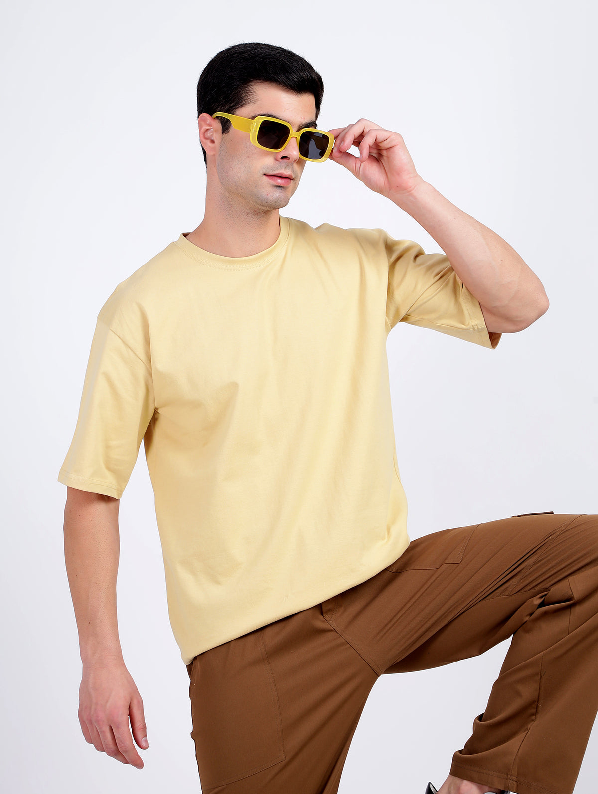 Oversized Fit Biscuit Beige Heavy Cotton T-Shirt For Men