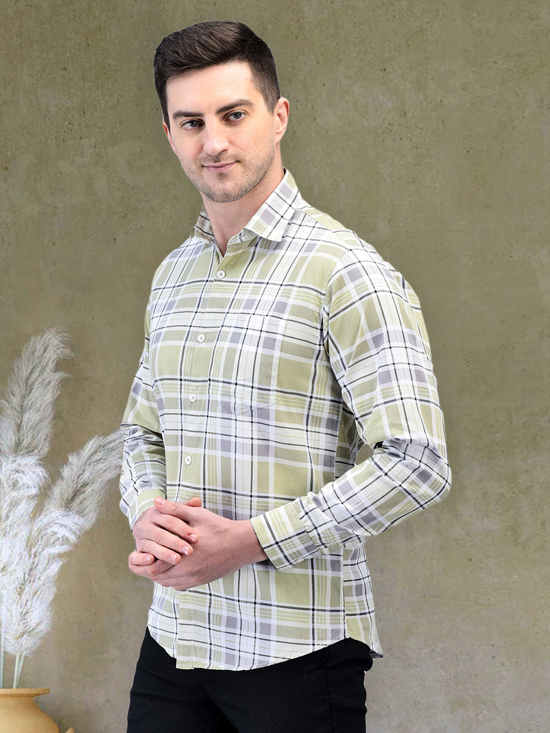 Fine Green Check Regular Fit Pure Cotton Shirt for Men