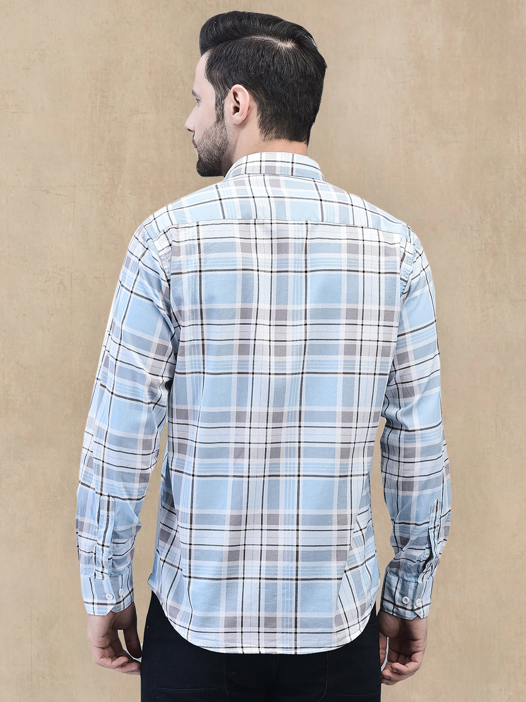 Blue Classic Check Regular Fit Pure Cotton Shirt for Men