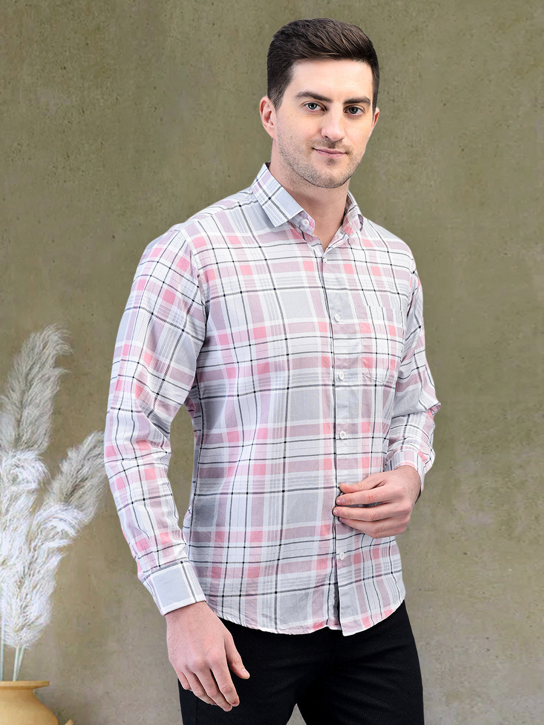 Finest Pink Check Regular Fit Pure Cotton Shirt for Men