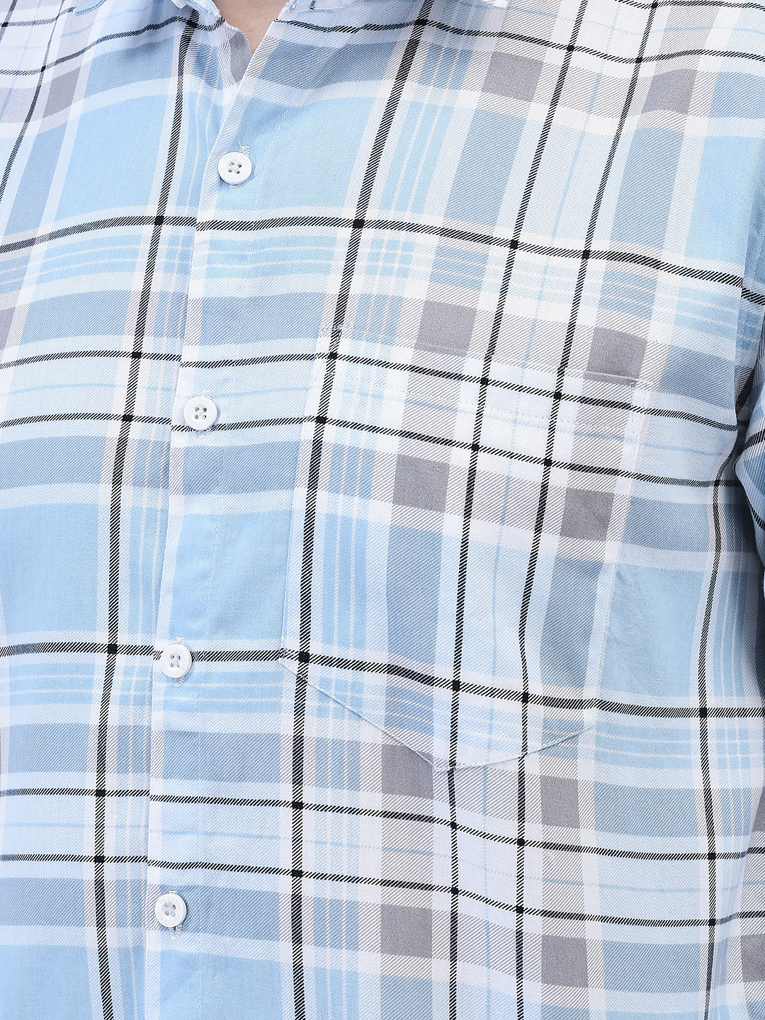 Blue Classic Check Regular Fit Pure Cotton Shirt for Men