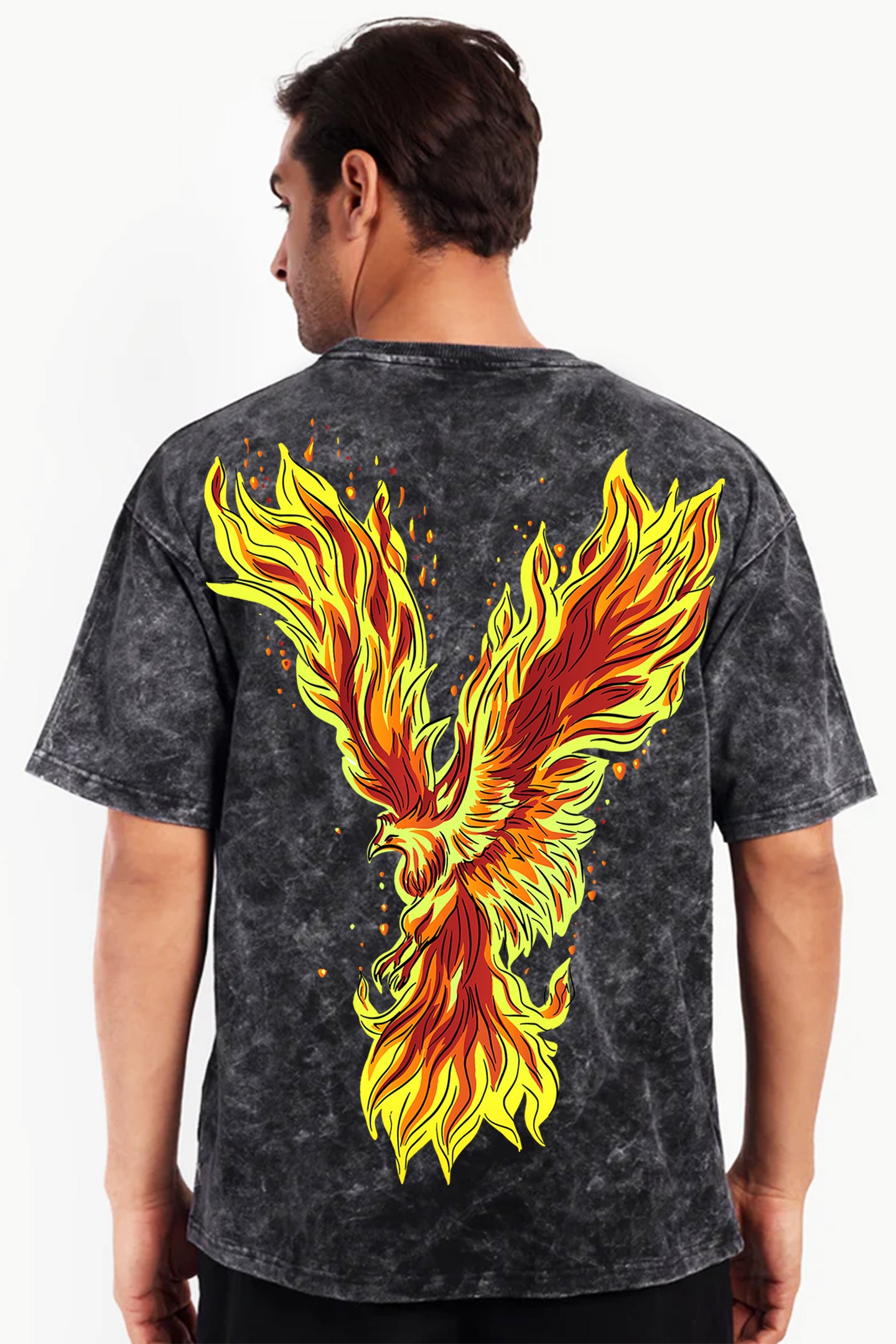 Free Bird Stone Wash Unisex Printed Oversized Drop Shoulder T-Shirt