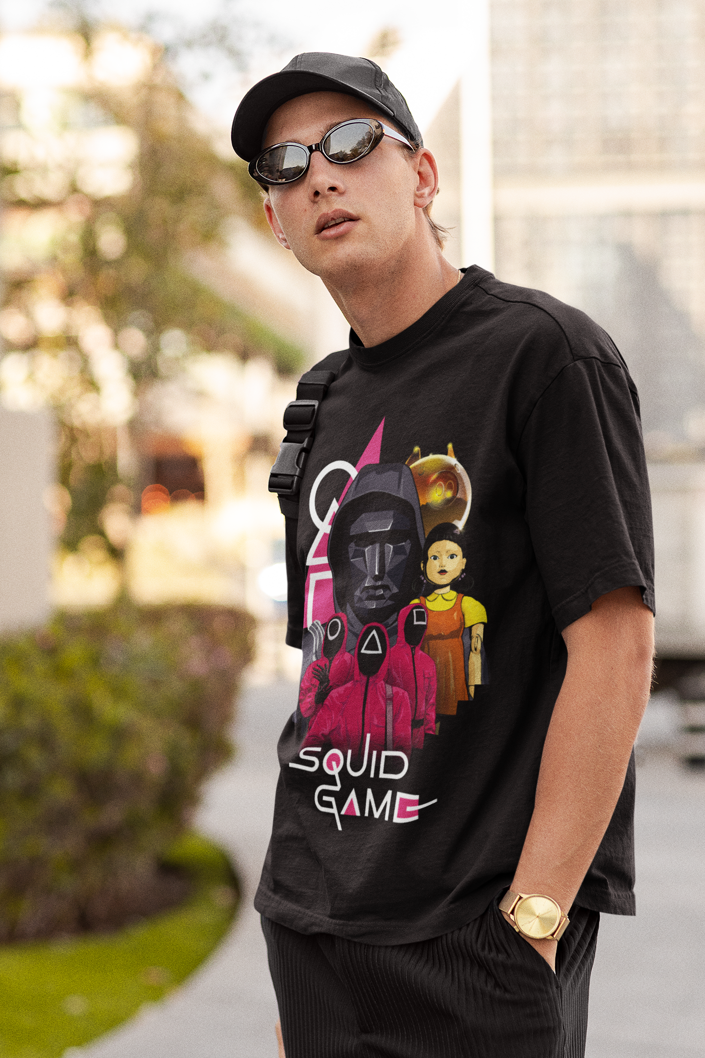 Squid Game Mask Unisex Printed Oversized Drop Shoulder T-Shirt