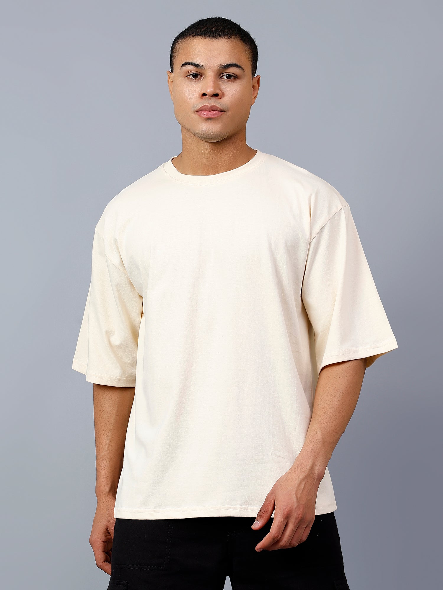 Oversized Fit Biscuit Beige Heavy Cotton T-Shirt For Men