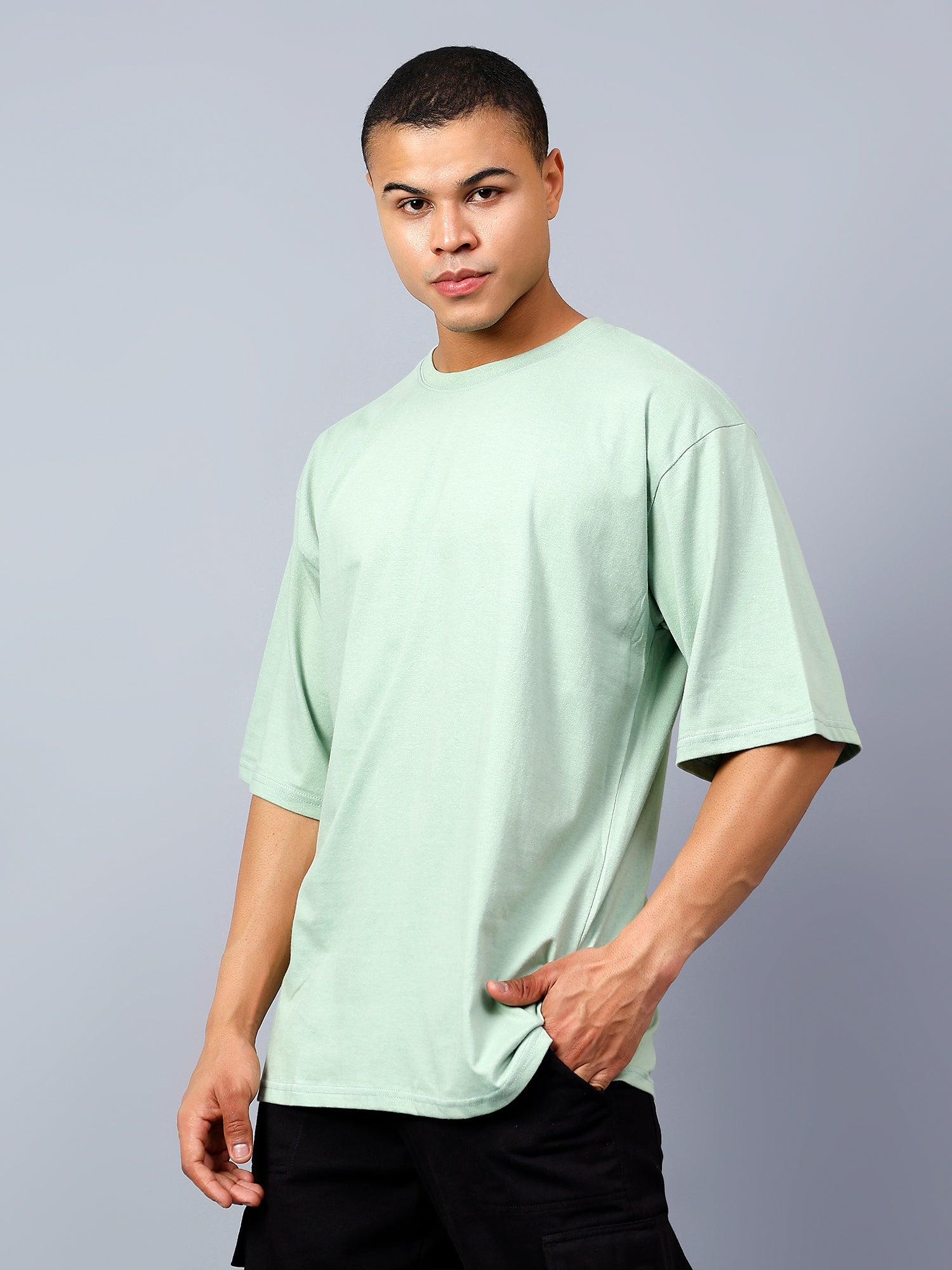 Oversized Fit Sage Green Heavy Cotton T-Shirt For Men