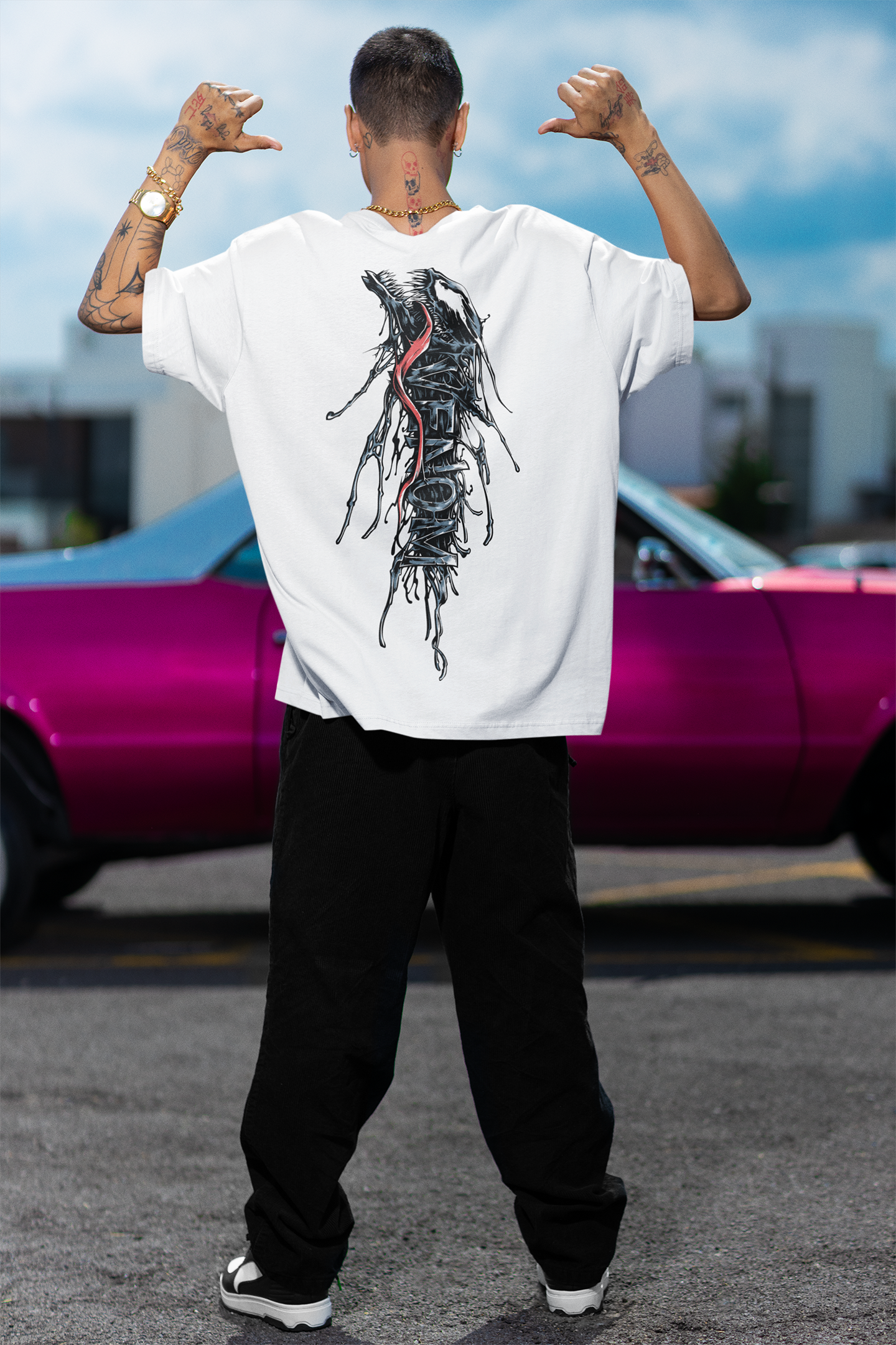 Venom Printed Oversized Drop Shoulder T-Shirt