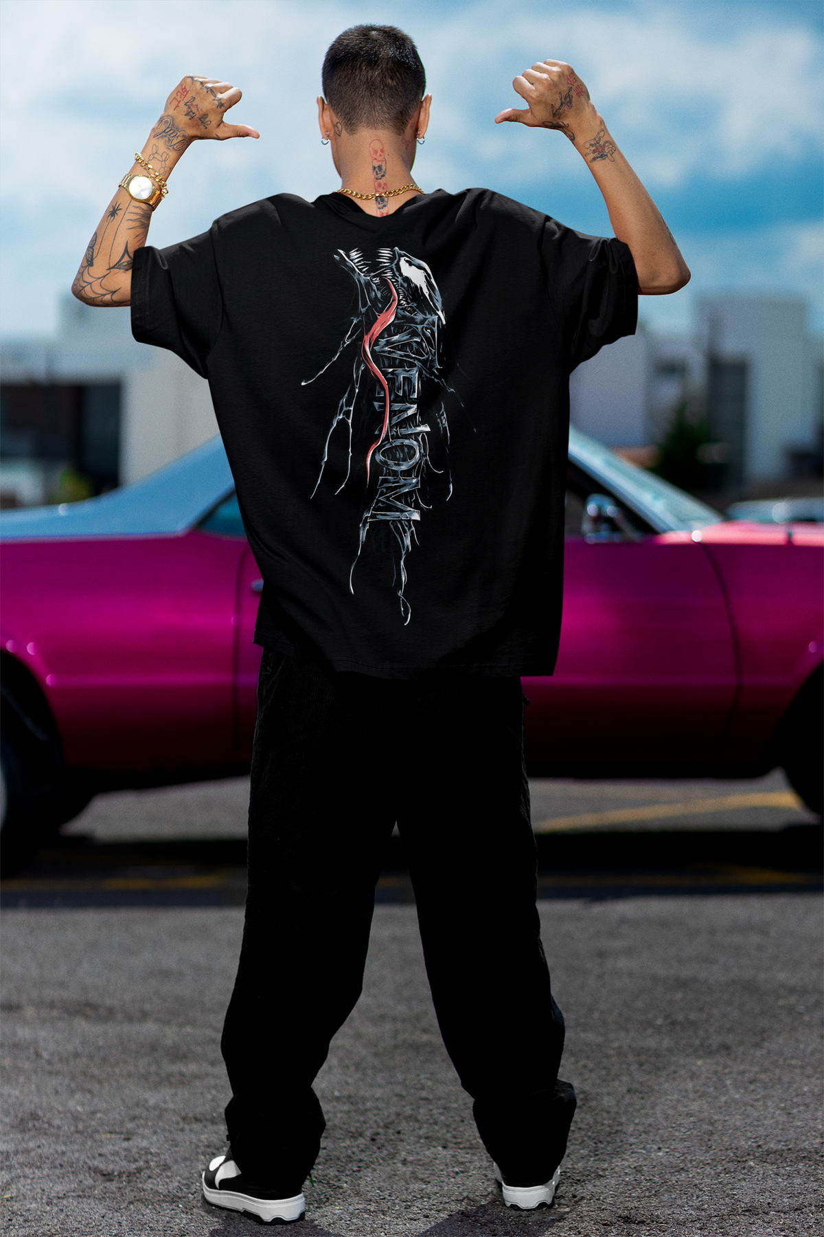 Venom Printed Oversized Drop Shoulder T-Shirt