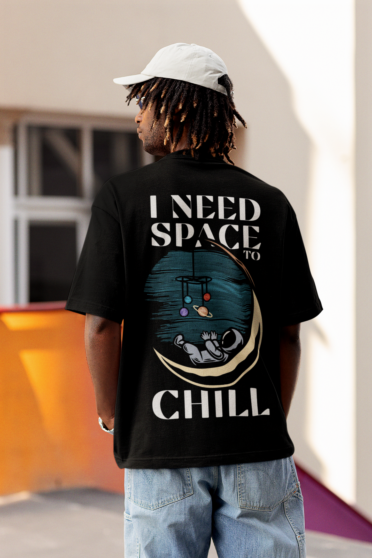 I Need Space To Chill Printed Oversized Drop Shoulder T-Shirt